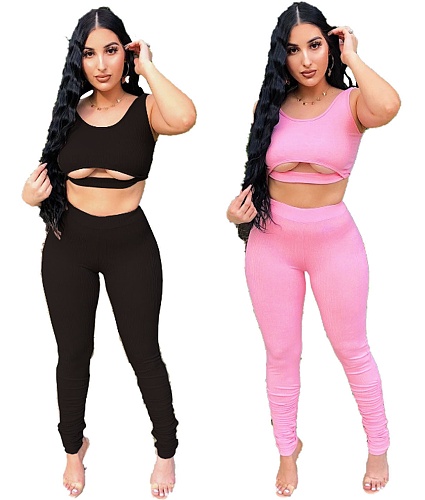 Fitness Cut Out Crop Top and Leggings Tracksuits ZAND-31108