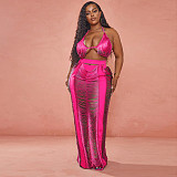 Beach Swimsuit Halter Bra Crop Top and Maxi Skirt Sets ZS-0484