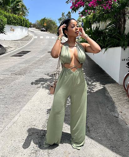 Cut Out Sexy Sleeveless Wide Leg Women Jumpsuits BN-9333