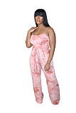 Tie Dye Lace Up Spaghetti Strap Straight Jumpsuit WSM-5321