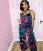 Tie Dye Print Loose Wide Leg Women Jumpsuit WA-77474