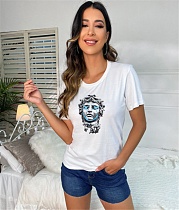 Print Short Sleeve O Neck Spandex T-shirt FNN-8676