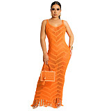 Crochet Knitted Tassels Beach Vacation Maxi Dress ZS-0227