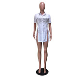 Elegant Short Sleeve Streetwear Split Side Shirt Top OD-8491