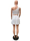Skew Collar Sleeveless Crop Top Pleated Skirts Set QZX-6258