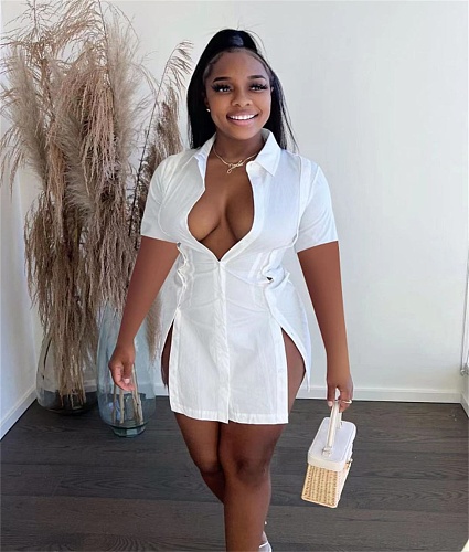 Elegant Short Sleeve Streetwear Split Side Shirt Top OD-8491