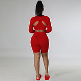 Sportswear Long Sleeve Crop Top 3 Piece Shorts Set TE-4456