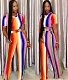 Striped Short Sleeve Crop Top Full Pants 2 Piece Sets ORY-5120