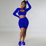 Sportswear Long Sleeve Crop Top 3 Piece Shorts Set TE-4456