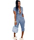 Turn Down Collar Short Sleeve Denim Casual Jumpsuit WY-6662