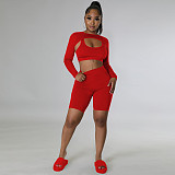 Sportswear Long Sleeve Crop Top 3 Piece Shorts Set TE-4456