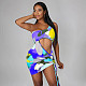 Tie Dye Print Drawstring Cut Out Sexy Dresses OY-6369