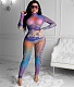 Streetwear Dollar Print Mesh Spliced Long Sleeve Slim Jumpsuit CHY-1287