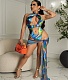 Tie Dye Print Hollow Out Bodysuit Cover Up Skirts Set LSL-6495