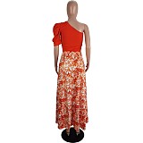 One Shoulder Crop Tops & Floral Printed Maxi Skirts Set LSL-6498