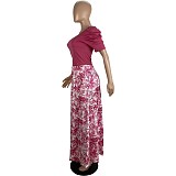 One Shoulder Crop Tops & Floral Printed Maxi Skirts Set LSL-6498