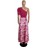 One Shoulder Crop Tops & Floral Printed Maxi Skirts Set LSL-6498