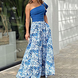 One Shoulder Crop Tops & Floral Printed Maxi Skirts Set LSL-6498