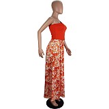 One Shoulder Crop Tops & Floral Printed Maxi Skirts Set LSL-6498