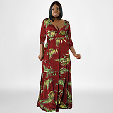 Long Sleeve Printed Elegant Lace Up Maxi Dresses OSS-22422