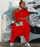 Cotton Skew Collar Crop Tops Harem Pants Outfits TE-4457