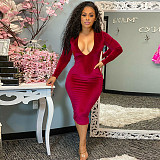 Velvet Elegant Long Sleeve V Neck Bodycon Dress YF-10186