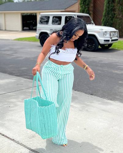 Elegant Straight High Waist Stripe Wide Leg Pants AIL-215