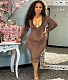 Velvet Elegant Long Sleeve V Neck Bodycon Dress YF-10186