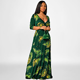 Long Sleeve Printed Elegant Lace Up Maxi Dresses OSS-22422