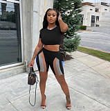 Basic Short Sleeve Crop Top Biker Shorts Tracksuit YB-60136