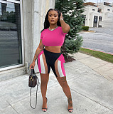 Basic Short Sleeve Crop Top Biker Shorts Tracksuit YB-60136