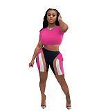 Basic Short Sleeve Crop Top Biker Shorts Tracksuit YB-60136