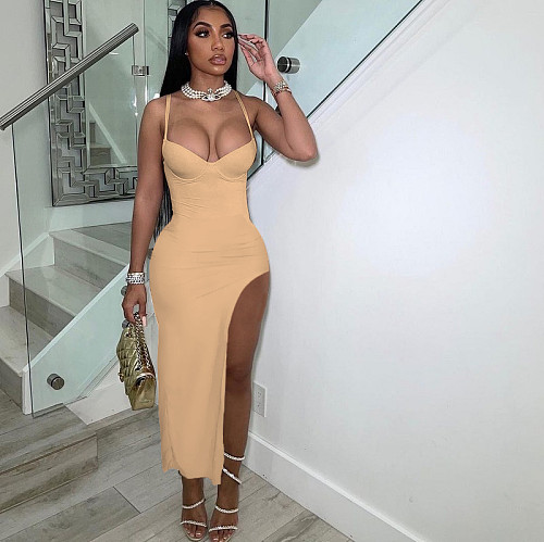 Low Cut Spaghetti Strap High Split Party Dresses YB-60134