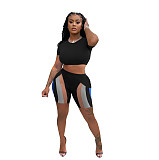 Basic Short Sleeve Crop Top Biker Shorts Tracksuit YB-60136