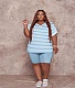 Stripe Short Sleeve T Shirts Casual Plus Size Shorts Set PINH-13282