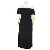 Slash Neck High Split Plus Size Black Dresses JLY-19392