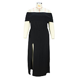 Slash Neck High Split Plus Size Black Dresses JLY-19392