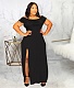 Slash Neck High Split Plus Size Black Dresses JLY-19392