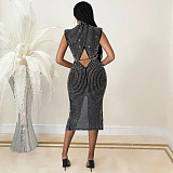 Sheer Mesh Perspective Hot Drill Party Cocktail Dress BY-5796