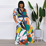 Print Short Sleeve with Sashes Plus Size Dresses OSS-22297