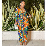 Mesh Print Turn-Down Collar Button Up Shirt Dresses BY-5838