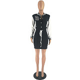 Letter B Embroidery Baseball Sporty Mini Dresses FOS-8311