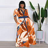 Print Short Sleeve with Sashes Plus Size Dresses OSS-22297