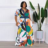 Print Short Sleeve with Sashes Plus Size Dresses OSS-22297