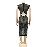 Sheer Mesh Perspective Hot Drill Party Cocktail Dress BY-5796