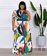 Print Short Sleeve with Sashes Plus Size Dresses OSS-22297
