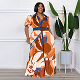 Print Short Sleeve with Sashes Plus Size Dresses OSS-22297