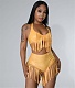 PU Leather Tassel Halter Backless Crop Top Shorts Suit LP-66335