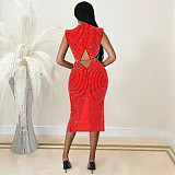 Sheer Mesh Perspective Hot Drill Party Cocktail Dress BY-5796