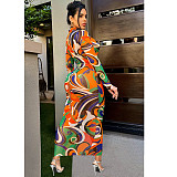 Mesh Print Turn-Down Collar Button Up Shirt Dresses BY-5838